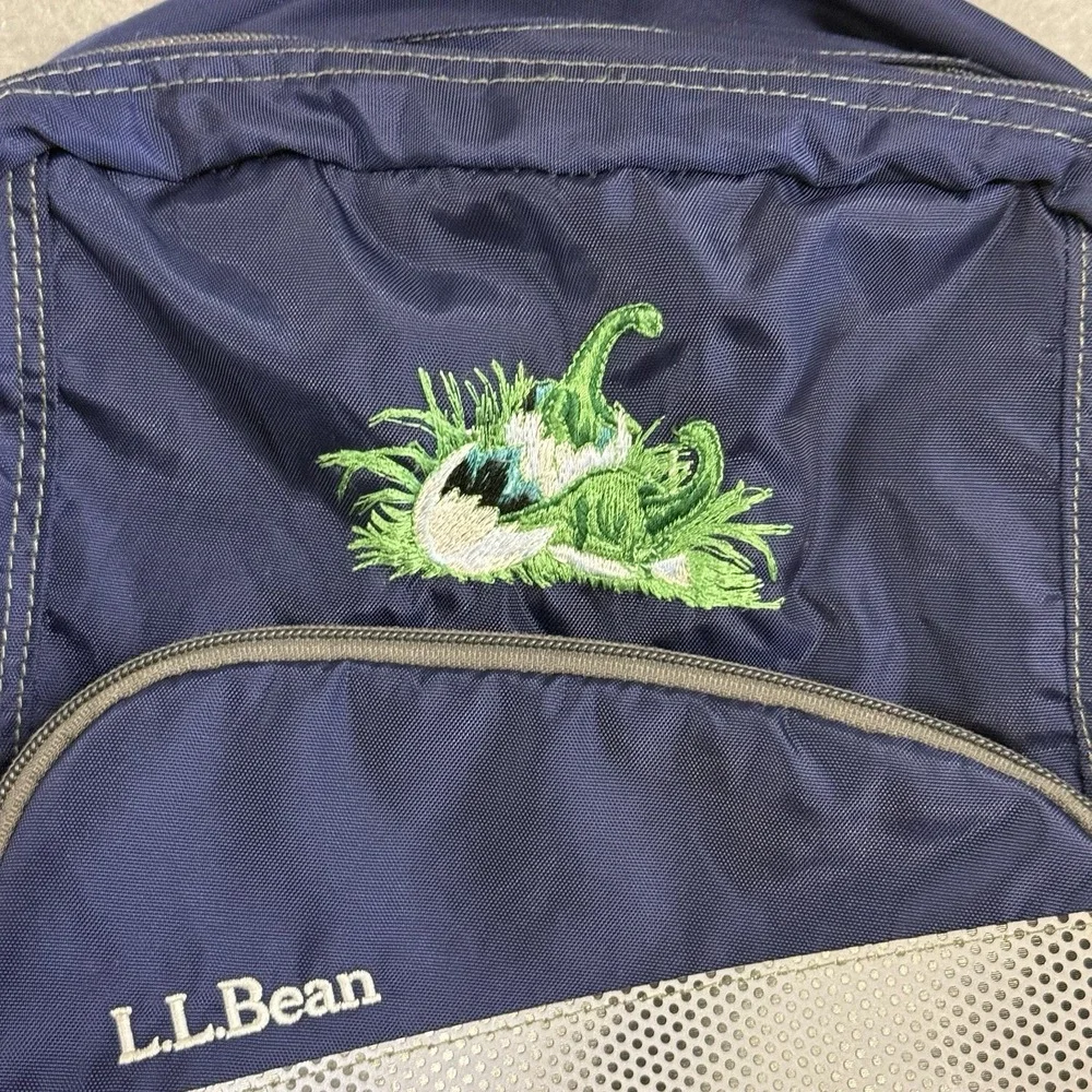 Y2K L.L. Bean Backpack Dinosaur Travel Book Gym Reflective Embroidered Blue Rare